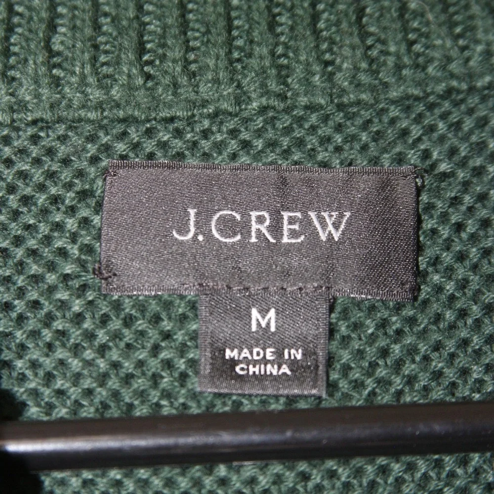 J Crew Sweater Mens M Green‎ Mock Neck Button Pullover Textured Knit